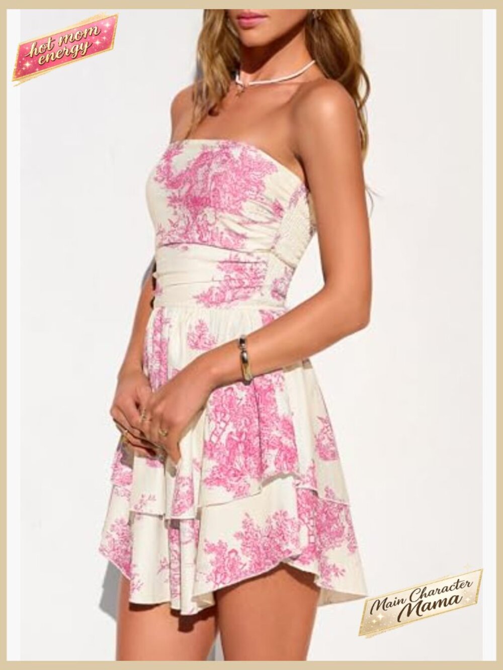 Summer Strapless Tube Mini Dress Smocked Ruffle A Line Flowy Short Party Club - Picture 4 of 7